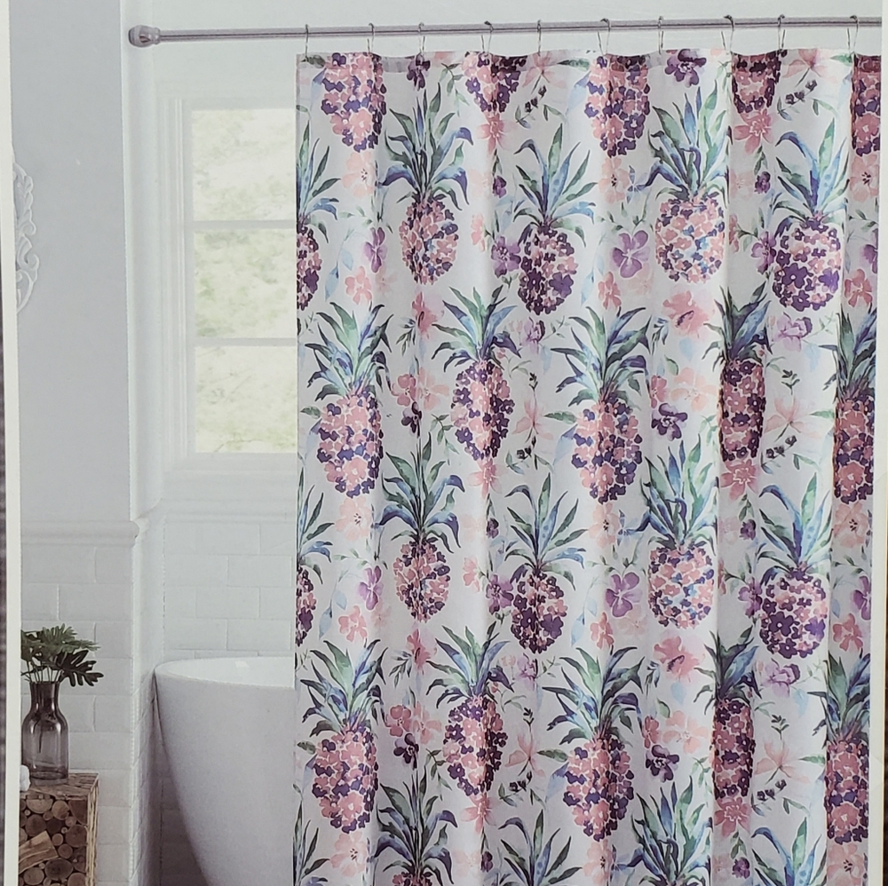 Aloe Pineaple Flowers Fabric Shower Curtain